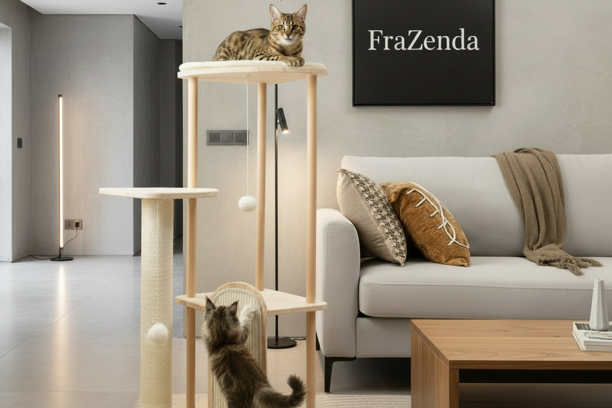 Albero Tiragraffi Multilivello per Gatti in Legno Naturale - Piattaforma Panoramica in Sisal