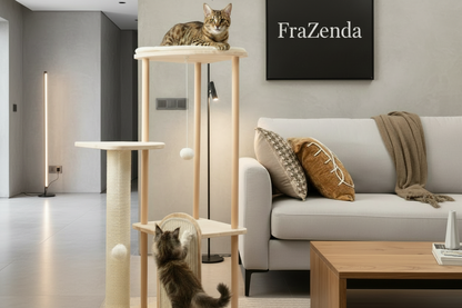 Albero Tiragraffi Multilivello per Gatti in Legno Naturale - Piattaforma Panoramica in Sisal